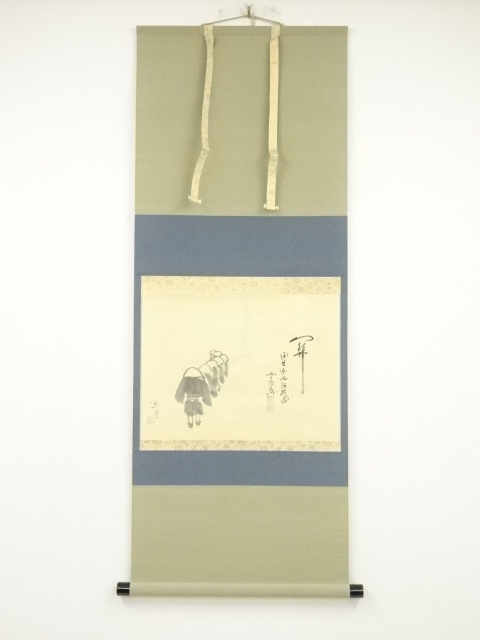JAPANESE HANGING SCROLL / HAND PAINTED / TRAVELLERS 